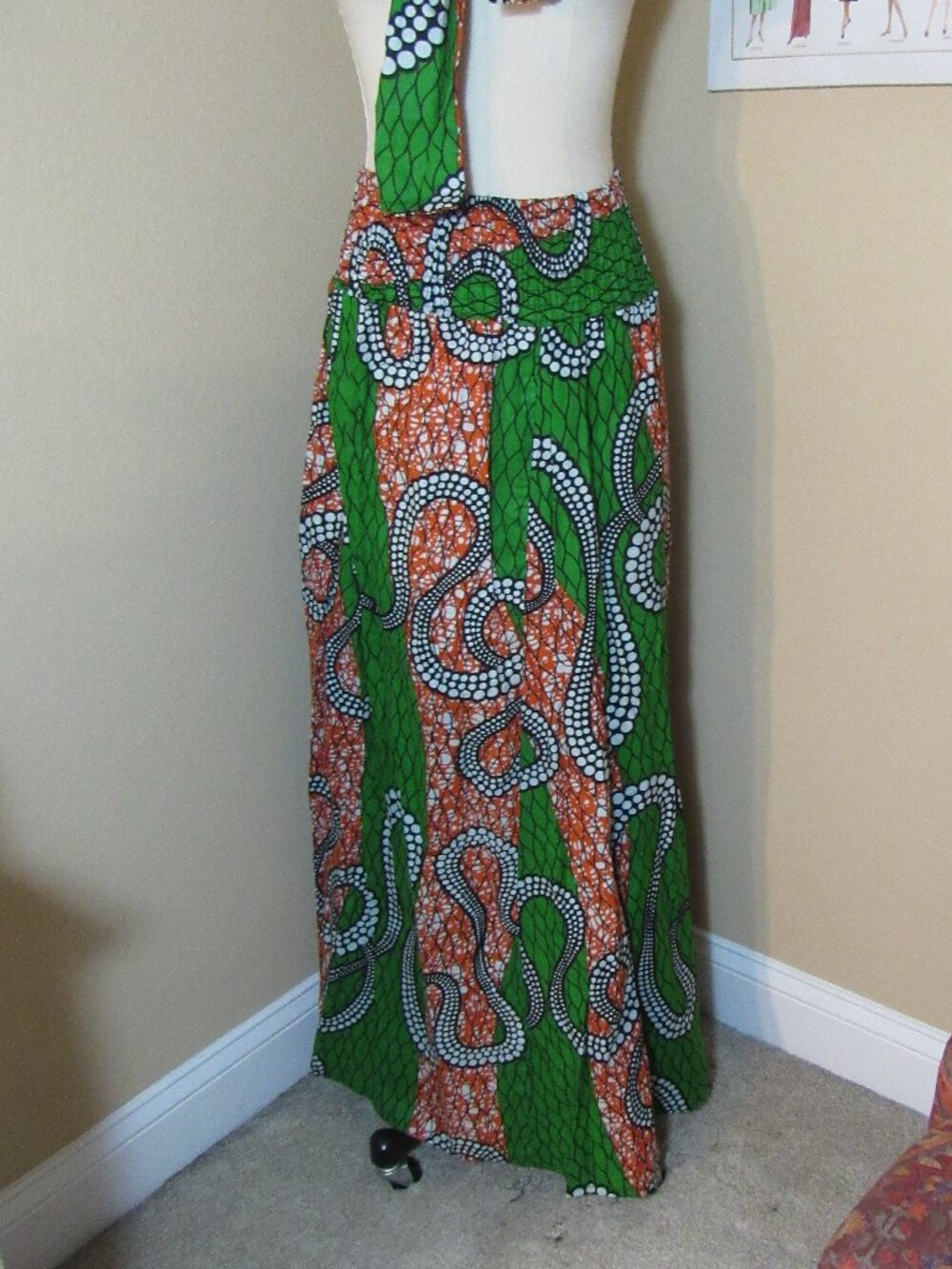 NWT Saish African Print Elastic Waist Maxi Skirt w/Matching Scarf Large/X-Large